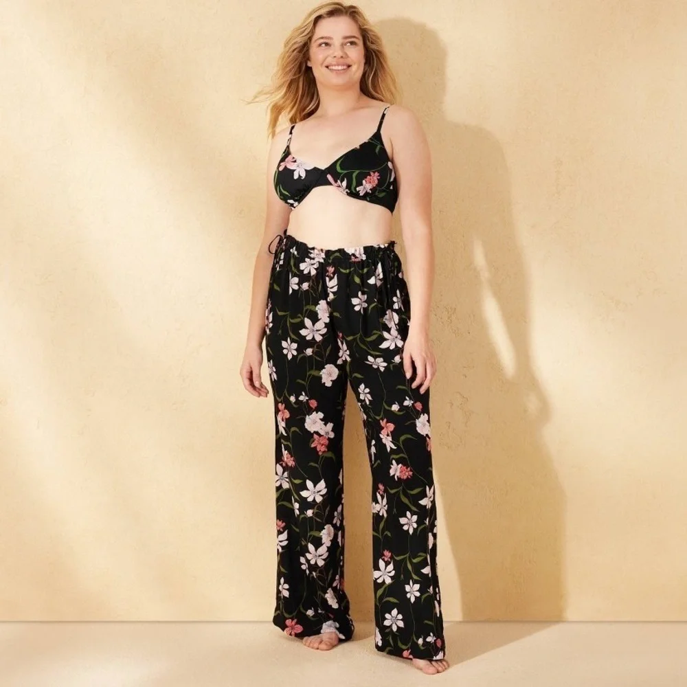 Floral Print Ruffle Waist Cover Up Pants - Shade & Shore Botanical Pattern 🆕